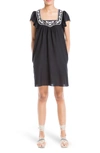 Max Studio Embroidered Flutter Sleeve Shift Dress In Black Victorian Embroider