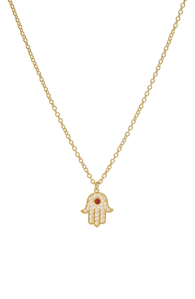 Rivka Friedman Cz Hamsa Pendant Necklace In 18k Gold Clad/ Ruby Cystal