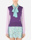 Dolce & Gabbana Long-sleeved Multi-colored Silk Sweater With Pussy-bow And Dg Embellishment In Multicolor