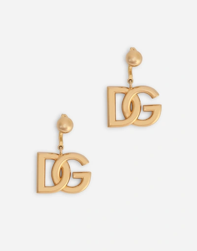 Dolce & Gabbana Interlocking Logo Drop Earrings In Yellow