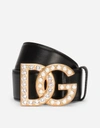 Dolce & Gabbana Calfskin Belt With Dg Logo With Rhinestones And Pearls In Multicolor