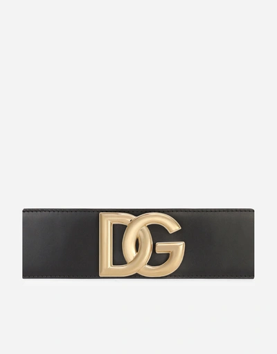 Dolce & Gabbana Stretch Band And Lux Leather Belt With Dg Logo In Black