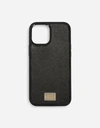 Dolce & Gabbana Dauphine Calfskin Iphone 12 Pro Max Cover With Plate In Black
