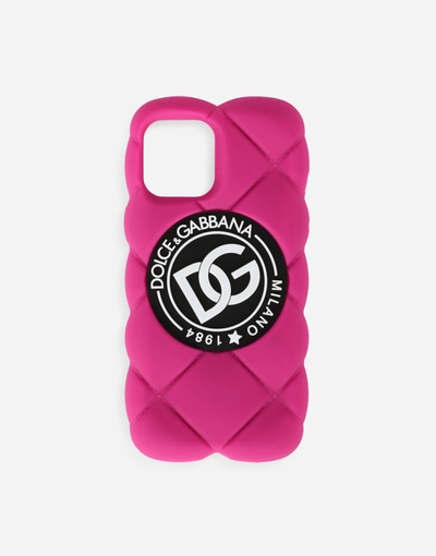 Dolce & Gabbana Quilted-effect Rubber Iphone 12 Pro Max Cover With Dg Logo In Fuchsia