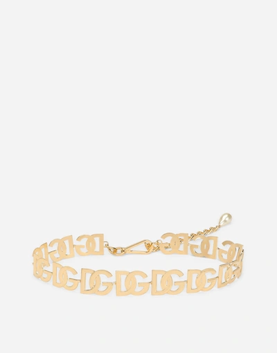 Dolce & Gabbana Chain Belt With Dg Multi-logo In Gold