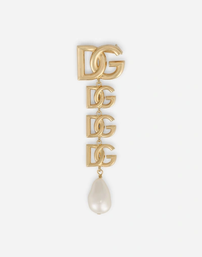 Dolce & Gabbana Dg Multi-logo Brooch With Pearl Embellishment In Gold