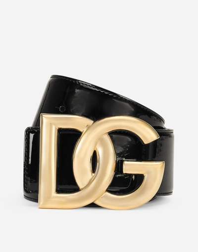 Dolce & Gabbana Patent Leather Belt With Dg Logo In Black