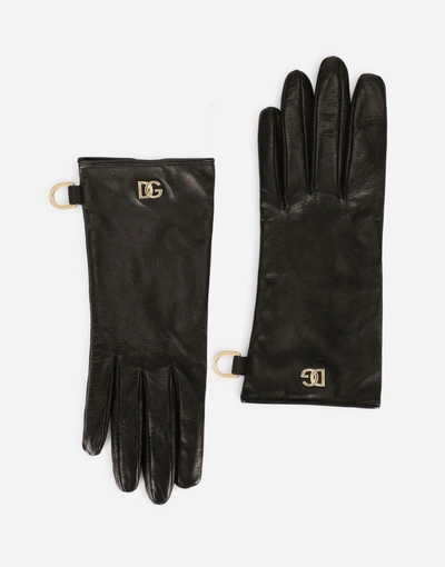 Dolce & Gabbana Nappa Leather Gloves With Dg Logo In Black