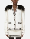 Dolce & Gabbana Logo Striped Trim Cardigan W/ Faux-fur Back In Multicolor