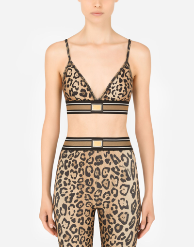DOLCE & GABBANA LEOPARD-PRINT SPANDEX/JERSEY BRALET