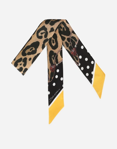 Dolce & Gabbana Leopard-print Twill Headscarf In Multicolor