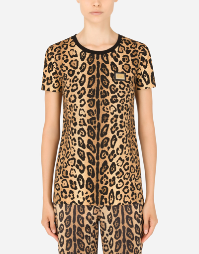 DOLCE & GABBANA SHORT-SLEEVED LEOPARD-PRINT JERSEY T-SHIRT