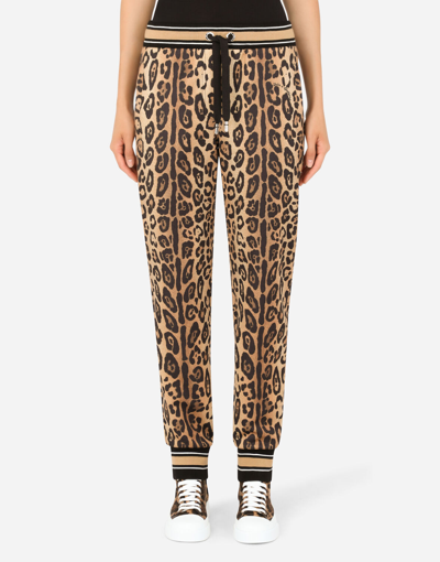DOLCE & GABBANA JERSEY JOGGING PANTS WITH LEOPARD PRINT