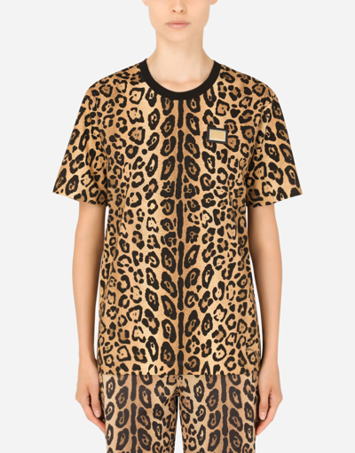 DOLCE & GABBANA SHORT-SLEEVED LEOPARD-PRINT JERSEY T-SHIRT