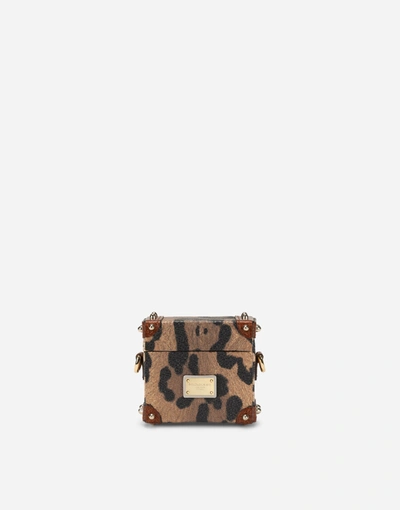 Dolce & Gabbana Airpods Case In Leopard-print Crespo With Branded Plate In Multicolor
