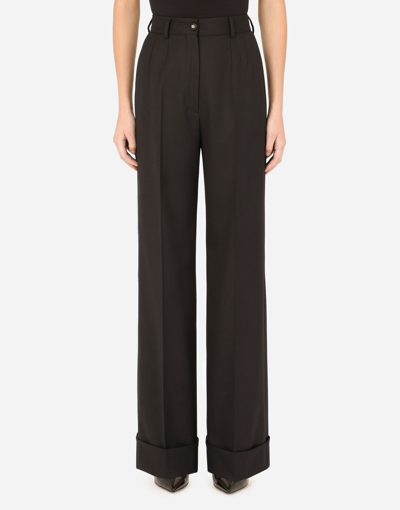 DOLCE & GABBANA WOOLEN PALAZZO PANTS WITH TURN-UPS