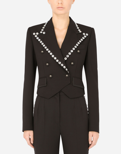 DOLCE & GABBANA WOOL SPENCER-FIT JACKET WITH CRYSTAL PIPING