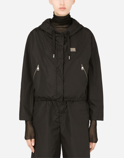 Dolce & Gabbana Technical Fabric Windbreaker With Hood In Black