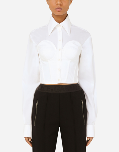 Dolce & Gabbana Poplin Cropped Bustier Shirt In W0800 Optical White