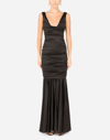 Dolce & Gabbana Long Satin Dress With Draping In Black