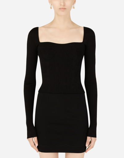 Dolce & Gabbana Full-fashioned Viscose Sweater In Black