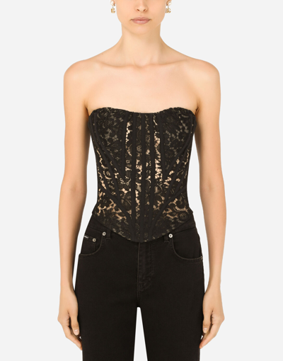 Dolce & Gabbana Lace Bustier With Laces And Eyelets - Atterley In Black