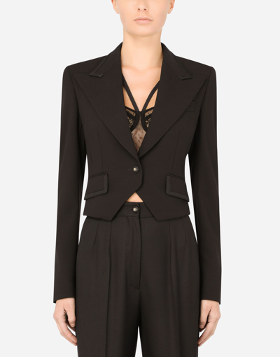Dolce & Gabbana Short Wool And Cordonetto Lace Jacket In Black