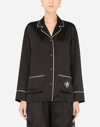 Dolce & Gabbana Satin Pajama Shirt With Dg Embroidery In Black