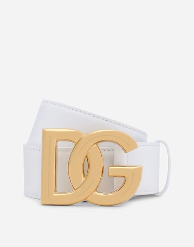 Dolce & Gabbana Calfskin Belt With Dg Logo In White
