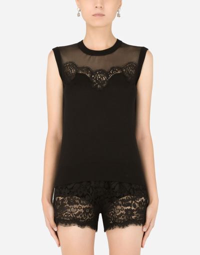 DOLCE & GABBANA SLEEVELESS CASHMERE AND SILK SWEATER WITH LACE