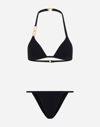 Dolce & Gabbana Jersey Triangle Bikini Set W/ Logo In Black