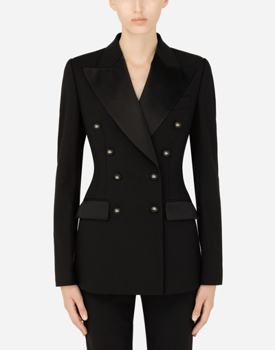 Dolce & Gabbana Double-breasted Satin And Wool Fabric Jacket In Black