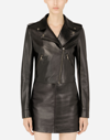 Dolce & Gabbana Leather Biker Jacket With Tab Details In Black