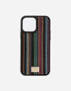 Dolce & Gabbana Iphone 13 Pro Max Cover With Striped Fusible Rhinestone Embellishment In Multicolor