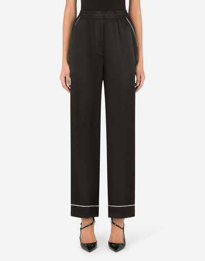 Dolce & Gabbana Satin Pajama Pants With Piping In Black