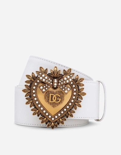 Dolce & Gabbana Leather Devotion Belt In White