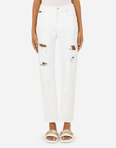 Dolce & Gabbana White Cotton Boyfriend Jeans