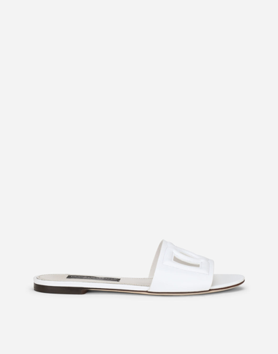 Dolce & Gabbana Dg  White Leather Sandals With Logo