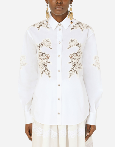 Dolce & Gabbana Poplin Shirt With Lace Openwork In White