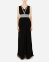 Dolce & Gabbana Long Chiffon Dress With Fusible Rhinestone Detailing In Black