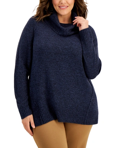 Karen Scott Plus Size Cowlneck Sweater, Created For Macy's In Midnight Navy