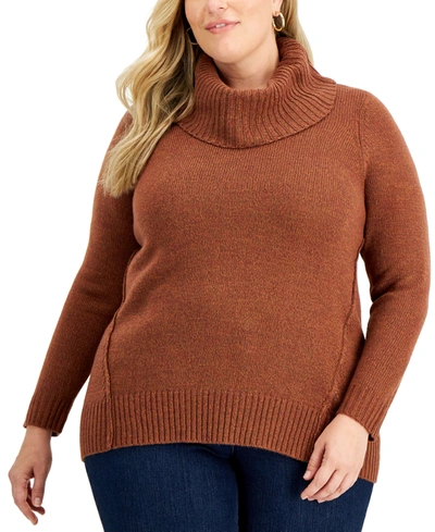 Karen Scott Plus Size Cowlneck Sweater, Created For Macy's In Autumn Marled