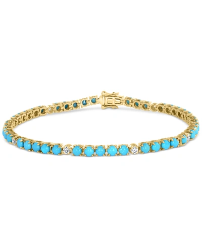 Effy Collection Effy Turquoise & Diamond (1/3 Ct. T.w.) Tennis Bracelet In 14k Gold In K Yellow Gold