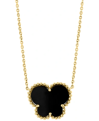 Effy Collection Effy Onyx Butterfly Silhouette 18" Pendant Necklace In 14k Gold In K Yellow Gold