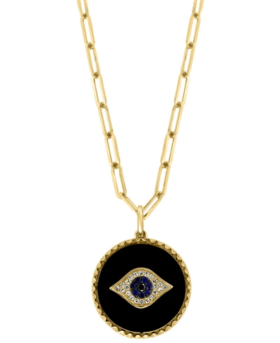 Effy Collection Effy Onyx, Sapphire (1/20 Ct. T.w.) & Diamond (1/10 Ct. T.w.) Evil Eye 18" Pendant Necklace In 14k G In K Yellow Gold