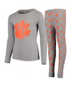 Outerstuff Big Boys Heathered Gray Clemson Tigers Long Sleeve T-shirt And Pant Sleep Set In Gray