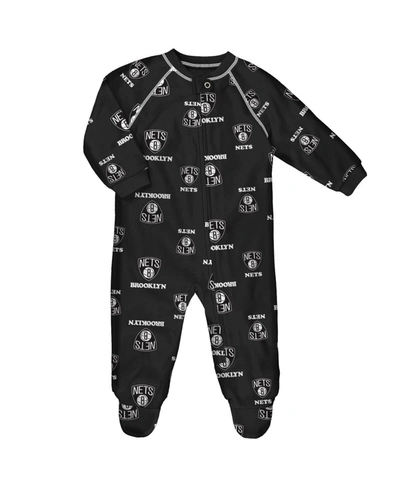 Outerstuff Babies' Infant Boys And Girls Black Brooklyn Nets Team Raglan Full-zip Sleeper