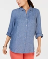 Charter Club Petite 100% Linen Button-front Shirt, Created For Macy's In Pink Fancy
