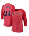 MAJESTIC WOMEN'S DAVID ORTIZ RED BOSTON RED SOX NAME AND NUMBER TRI-BLEND THREE-QUARTER LENGTH RAGLAN T-SHIRT