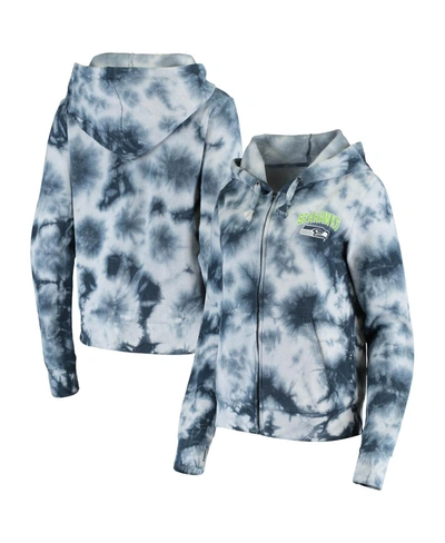 New Era Women's College Navy Seattle Seahawks Tie Dye Fleece Full-zip Hoodie